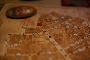 Pool of blood. The scatty focus is supposed to be reflective of the detectives' state of mind.